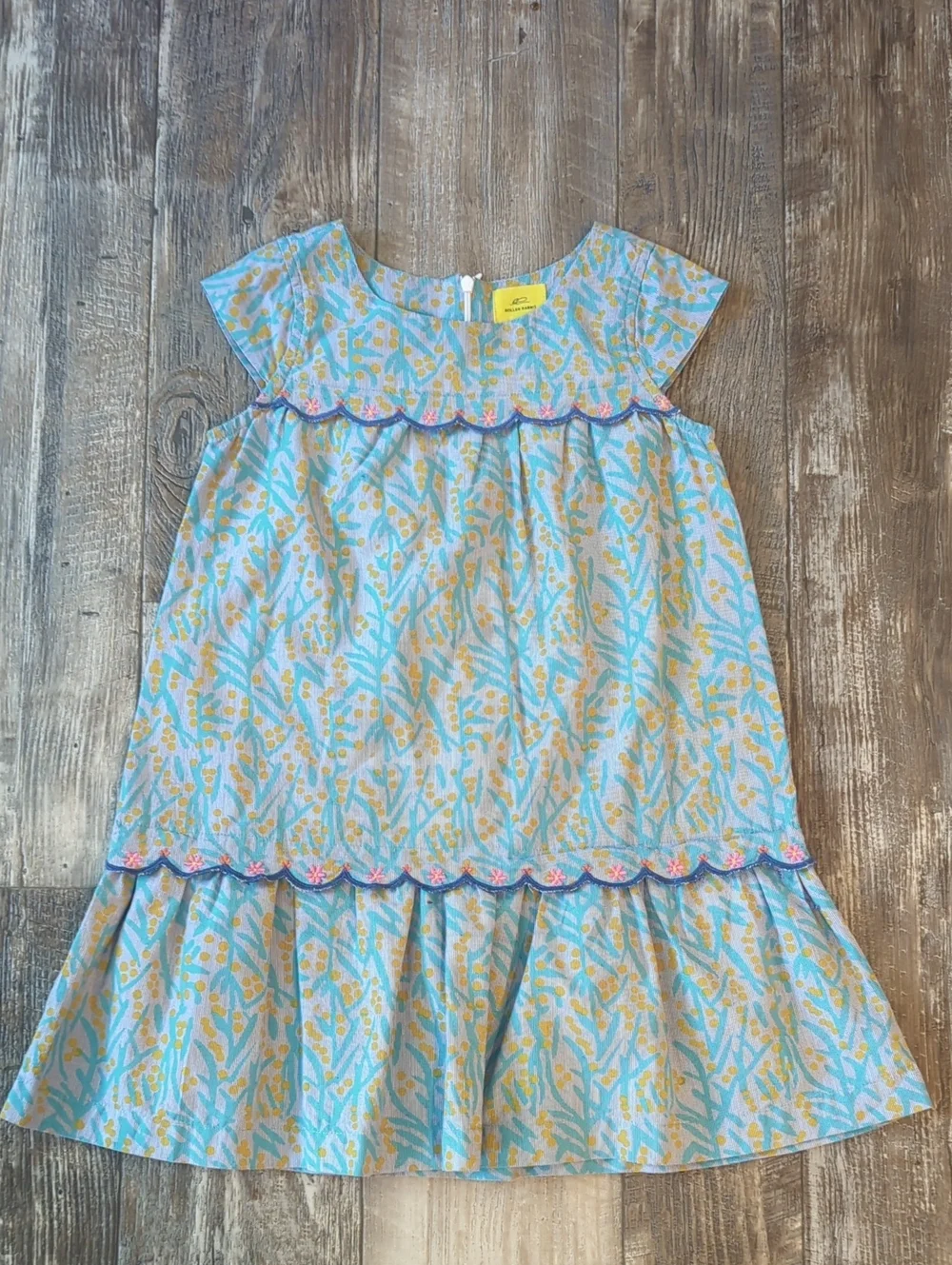 ROLLER RABBIT girls 100% Cotton Blue/Turquoise/Yellow girls embroidered dress  6